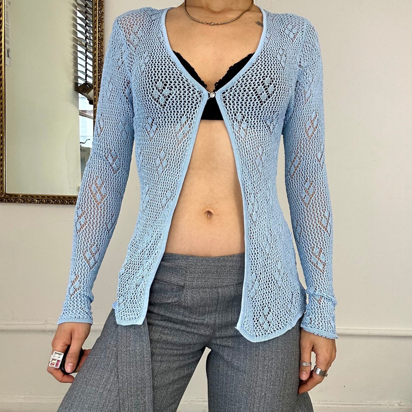 2000's blue knitted long sleeve top