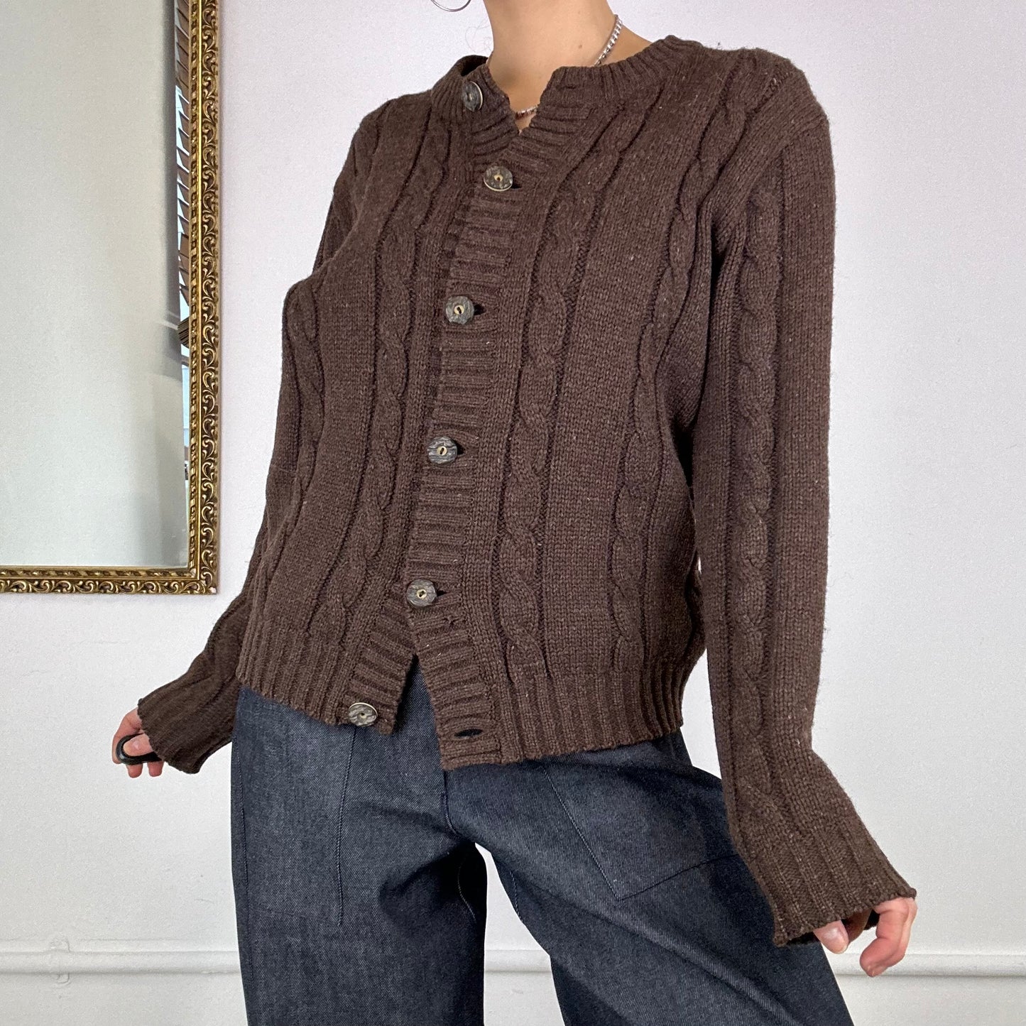 brown chunky knitted cardigan