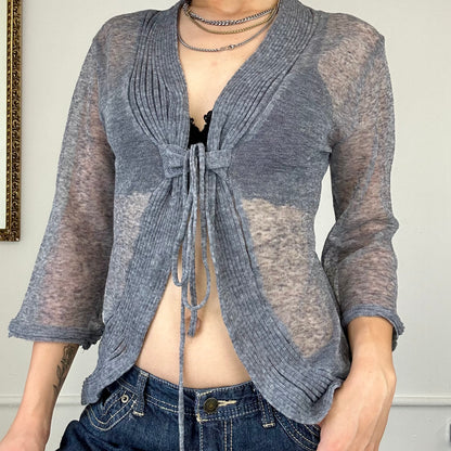 save the queen sheer tie up grey cardigan