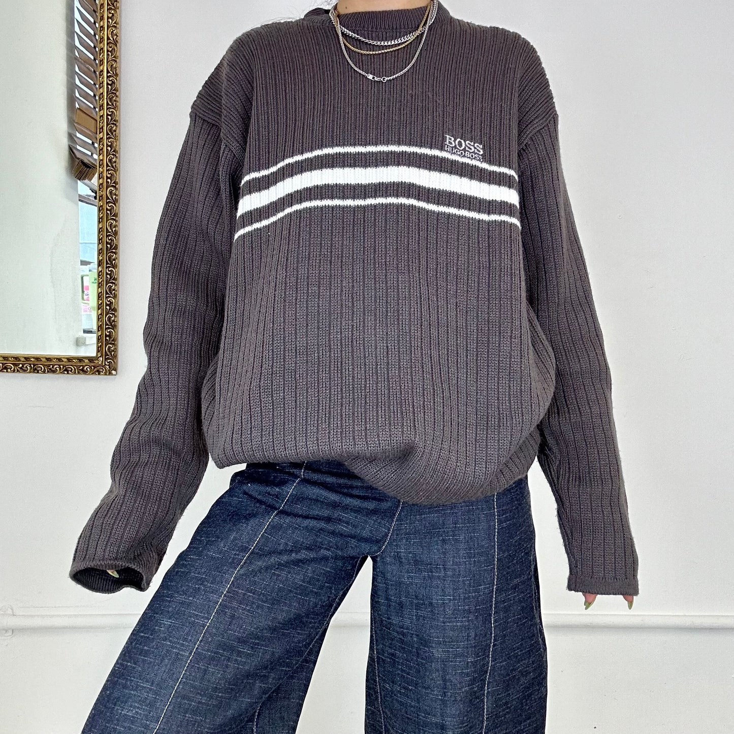 vintage grey boss knitted jumper