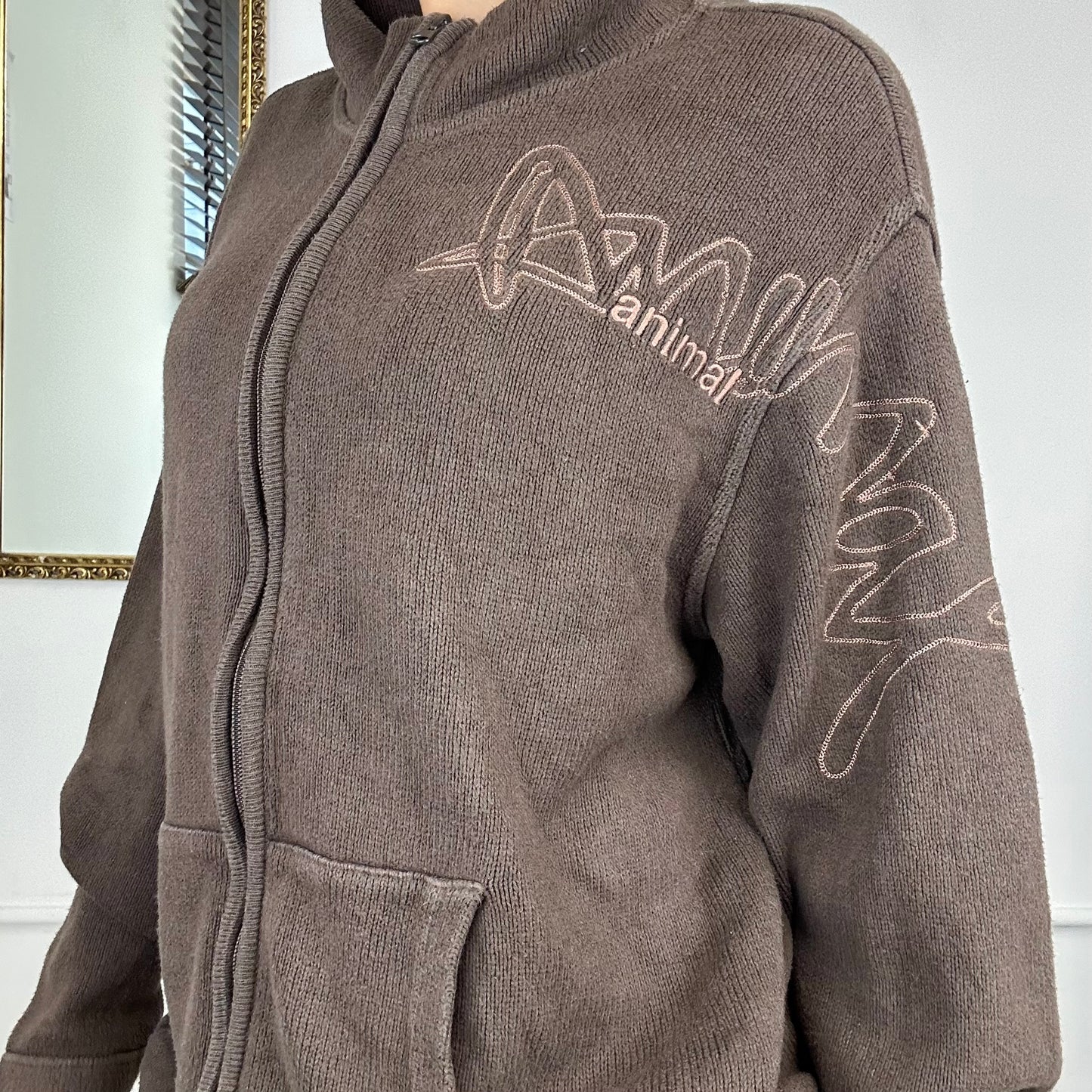 2000's animal zip up knit jumper