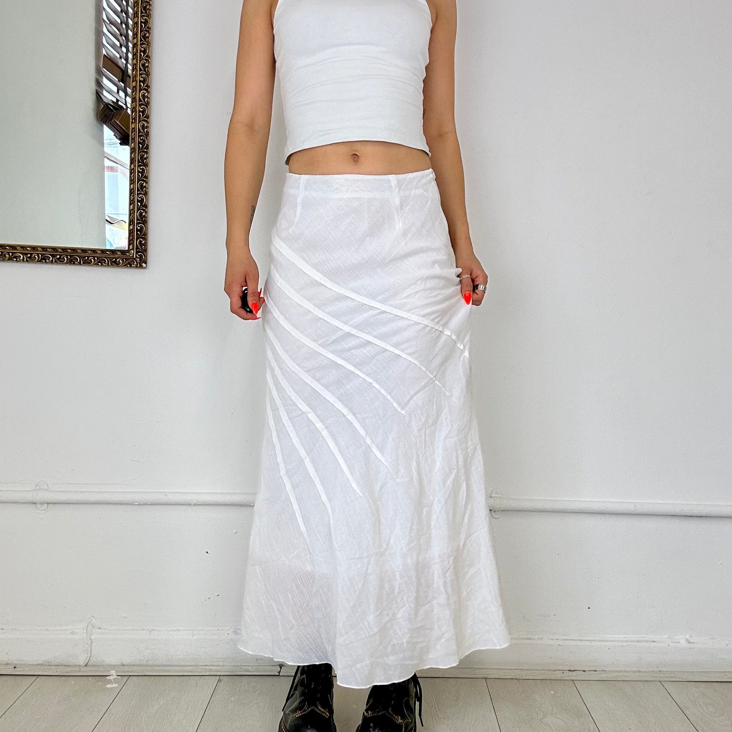 white flowy maxi skirt