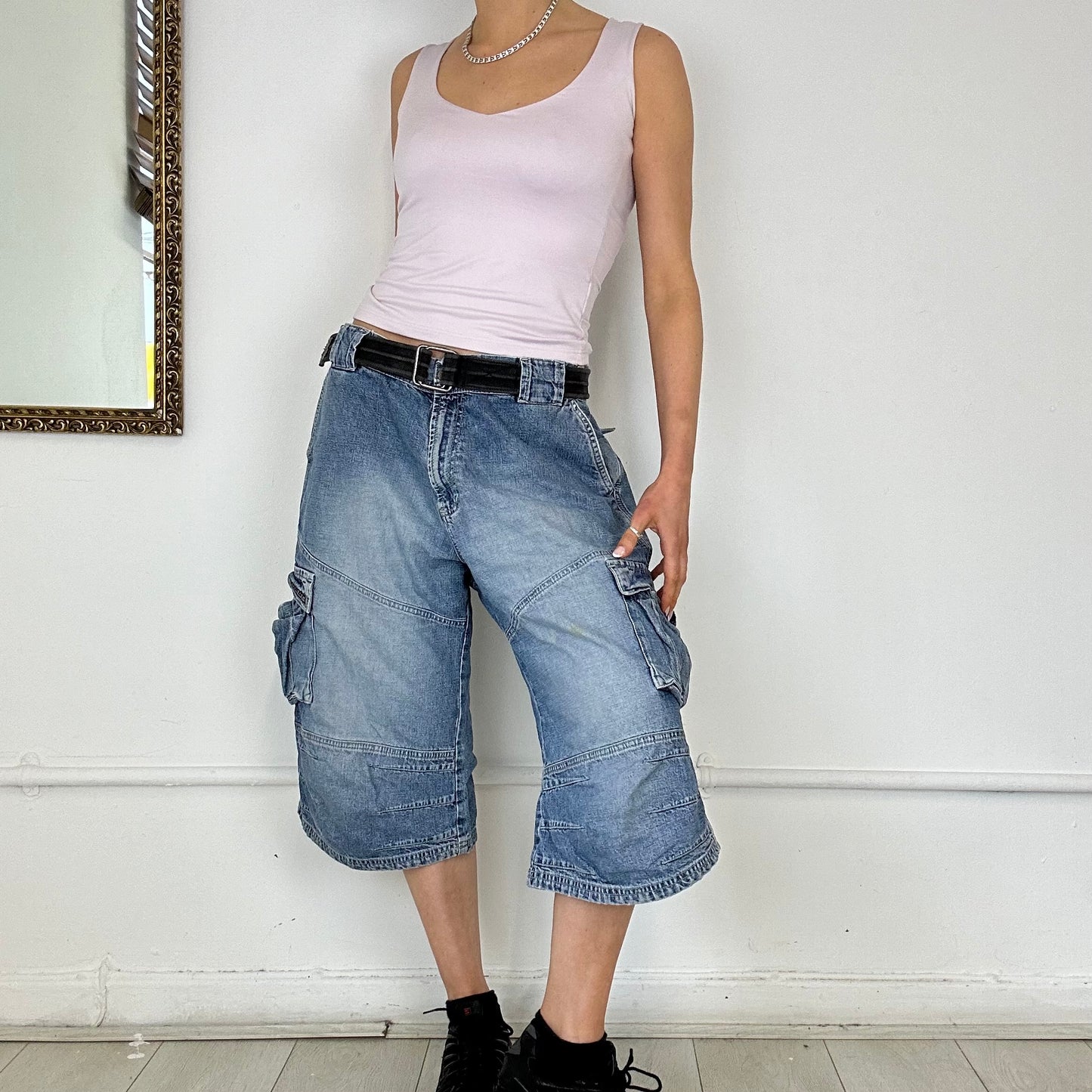 baggy long denim shorts