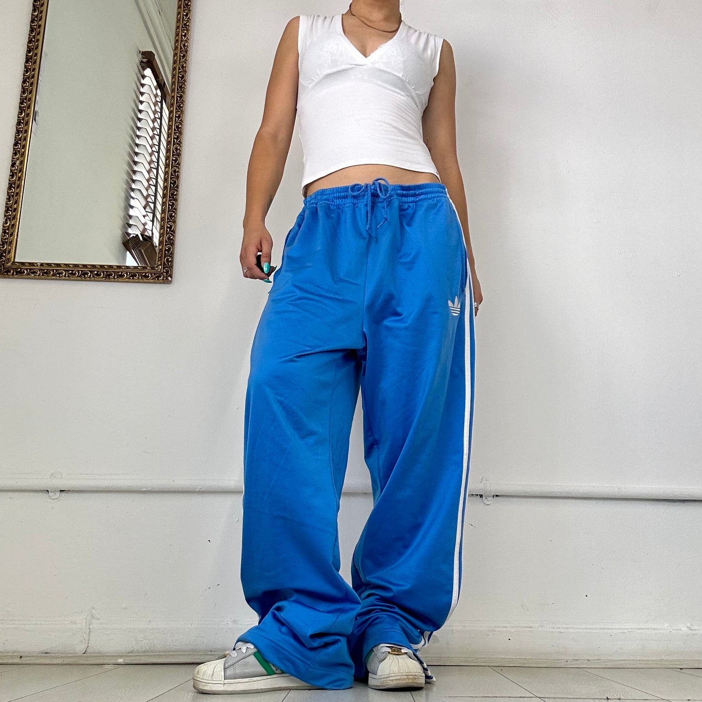 90's adidas blue three stripe joggers