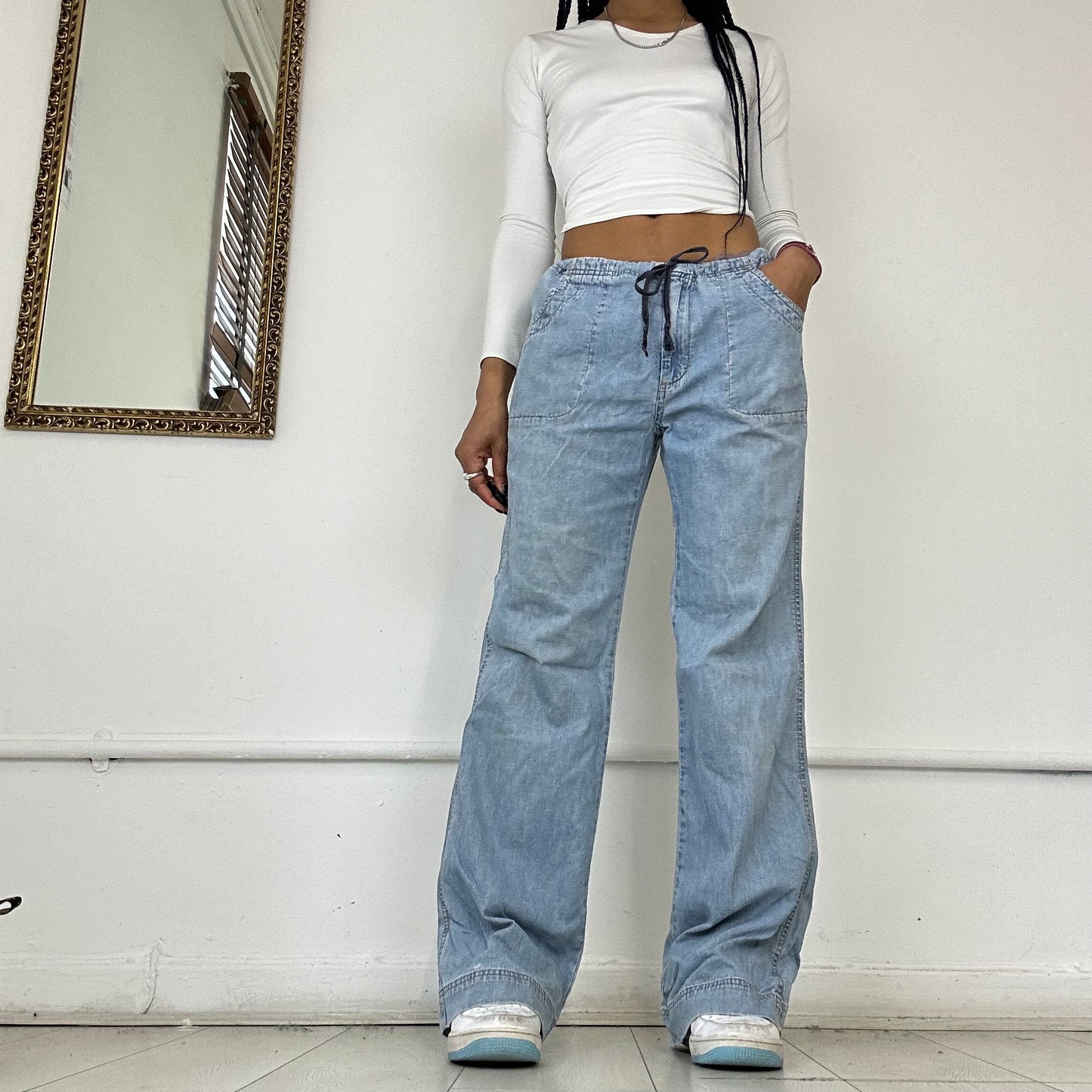 00's light denim drawstring jeans