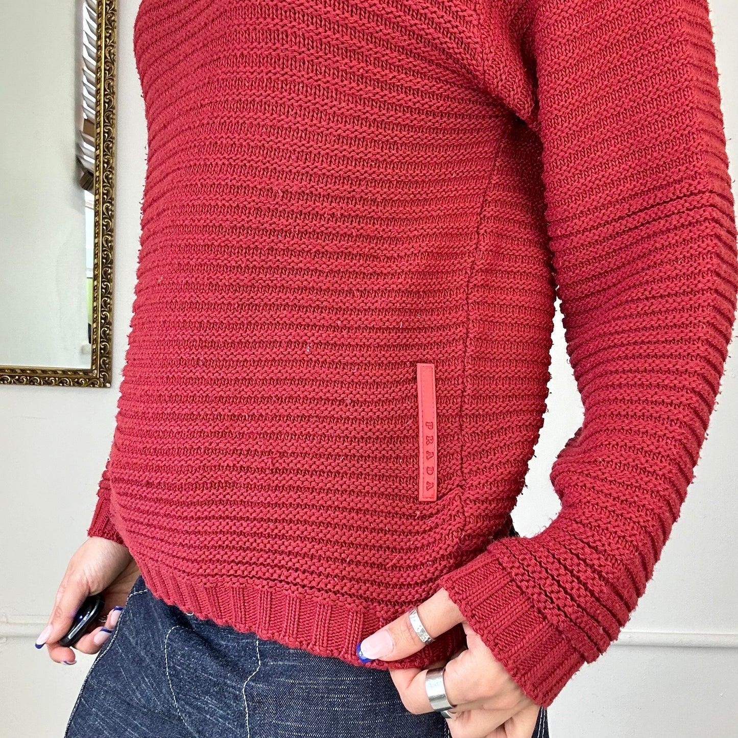 prada red chunky roll kneck knitt jumper