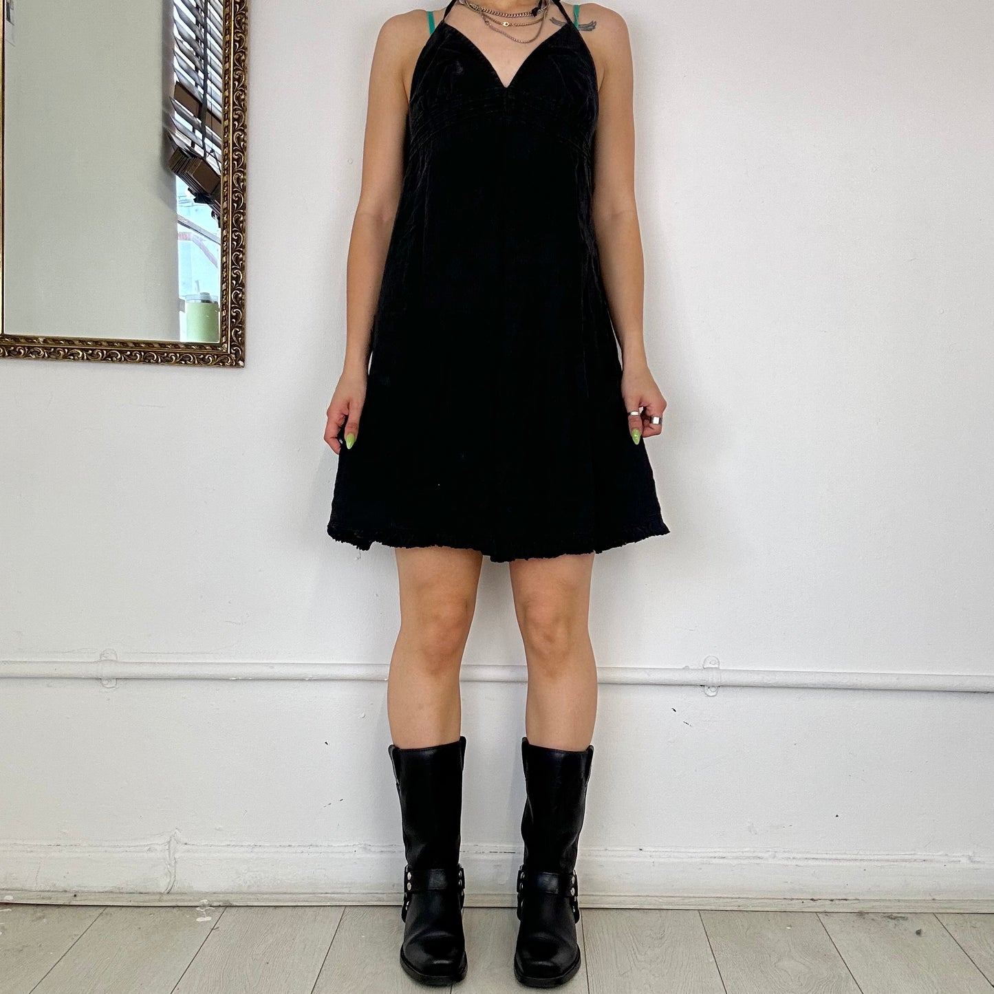 black halterneck flowy dress