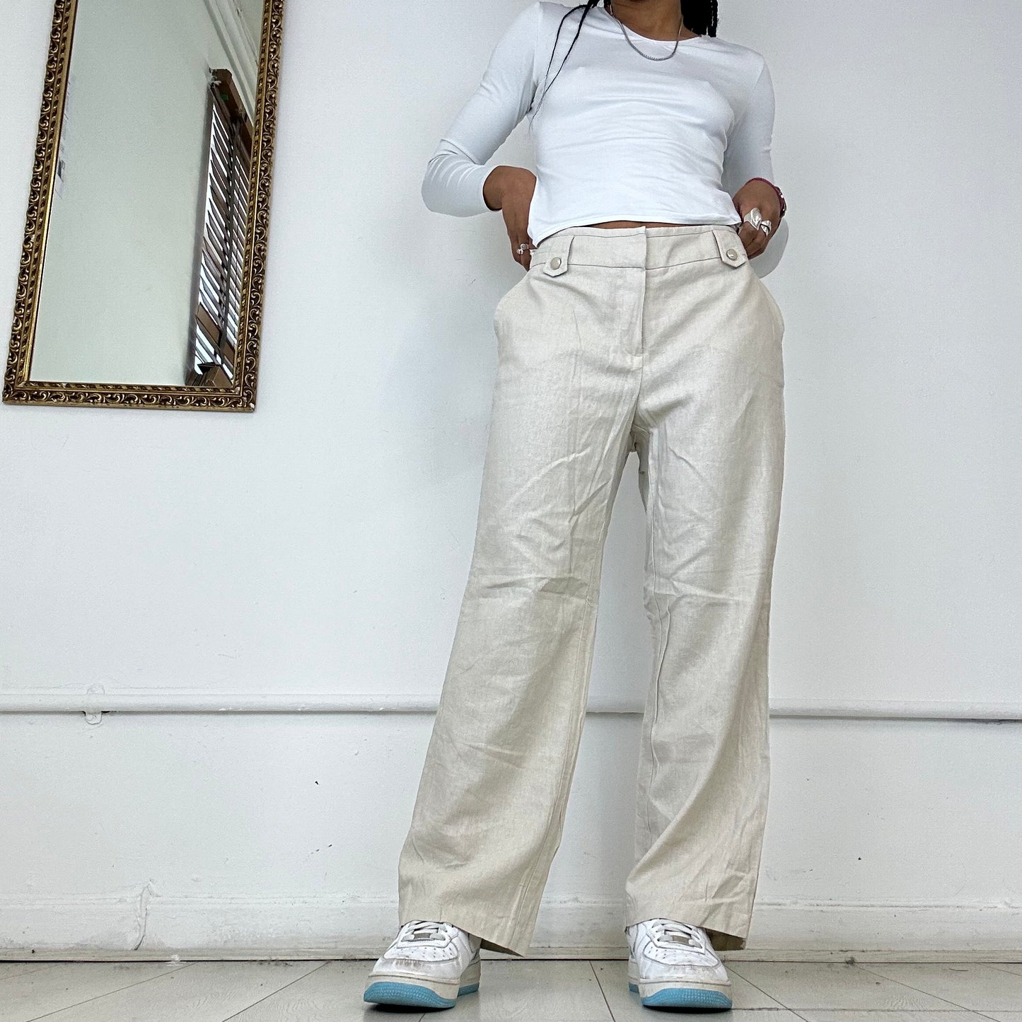 beige linen trousers