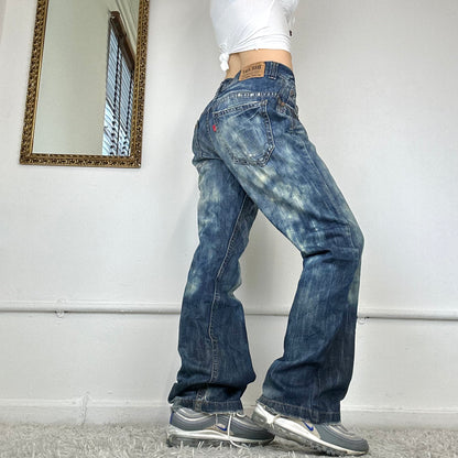 wide leg two tone jeans