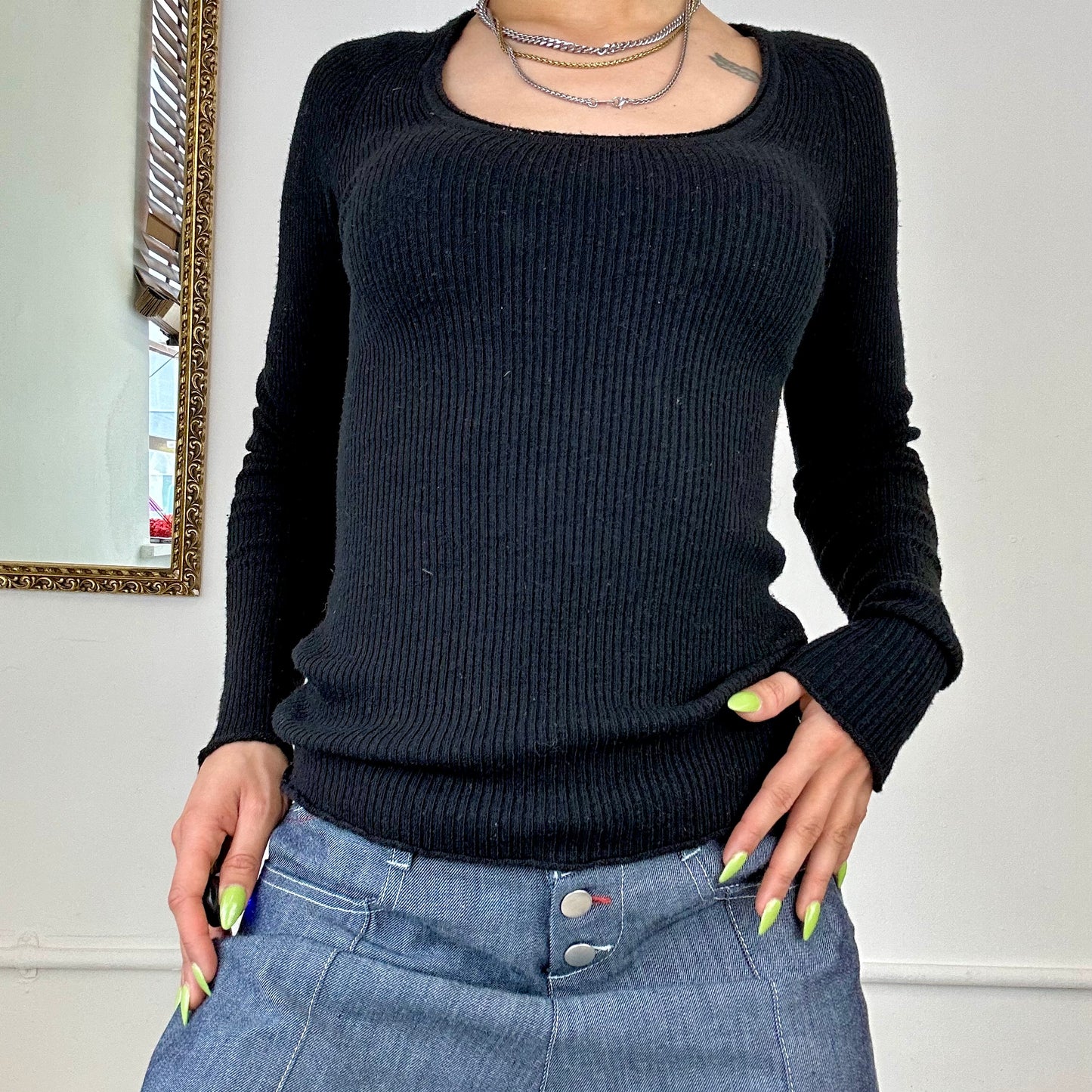 calvin klein knitted black long sleeve top