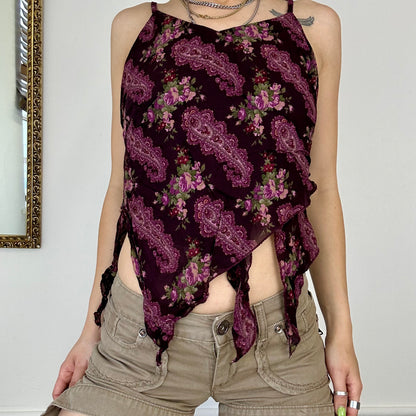 asymmetric floral tank top