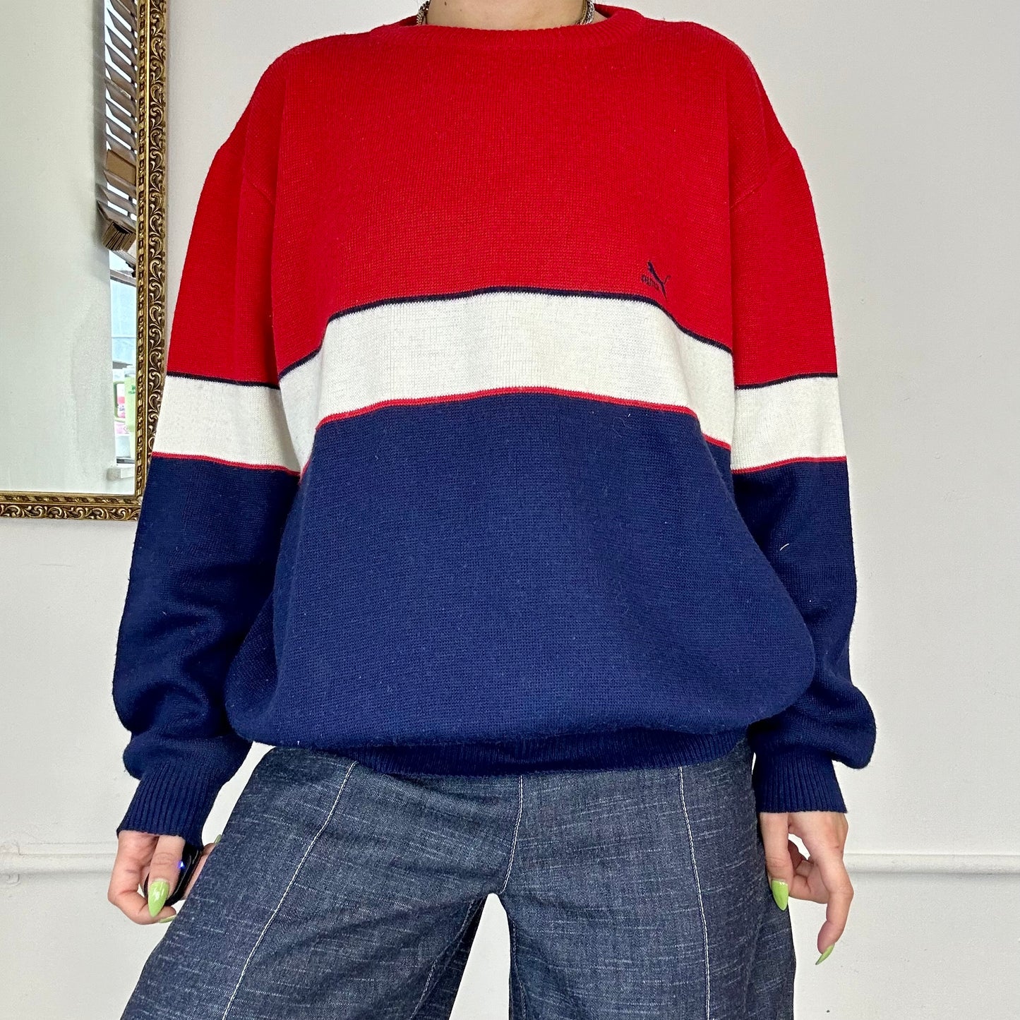 vintage puma colour block knit jumper