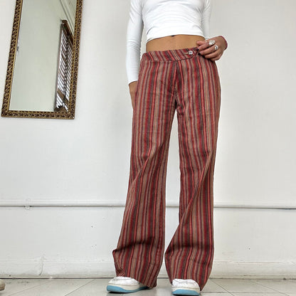 red stripped flared trousers