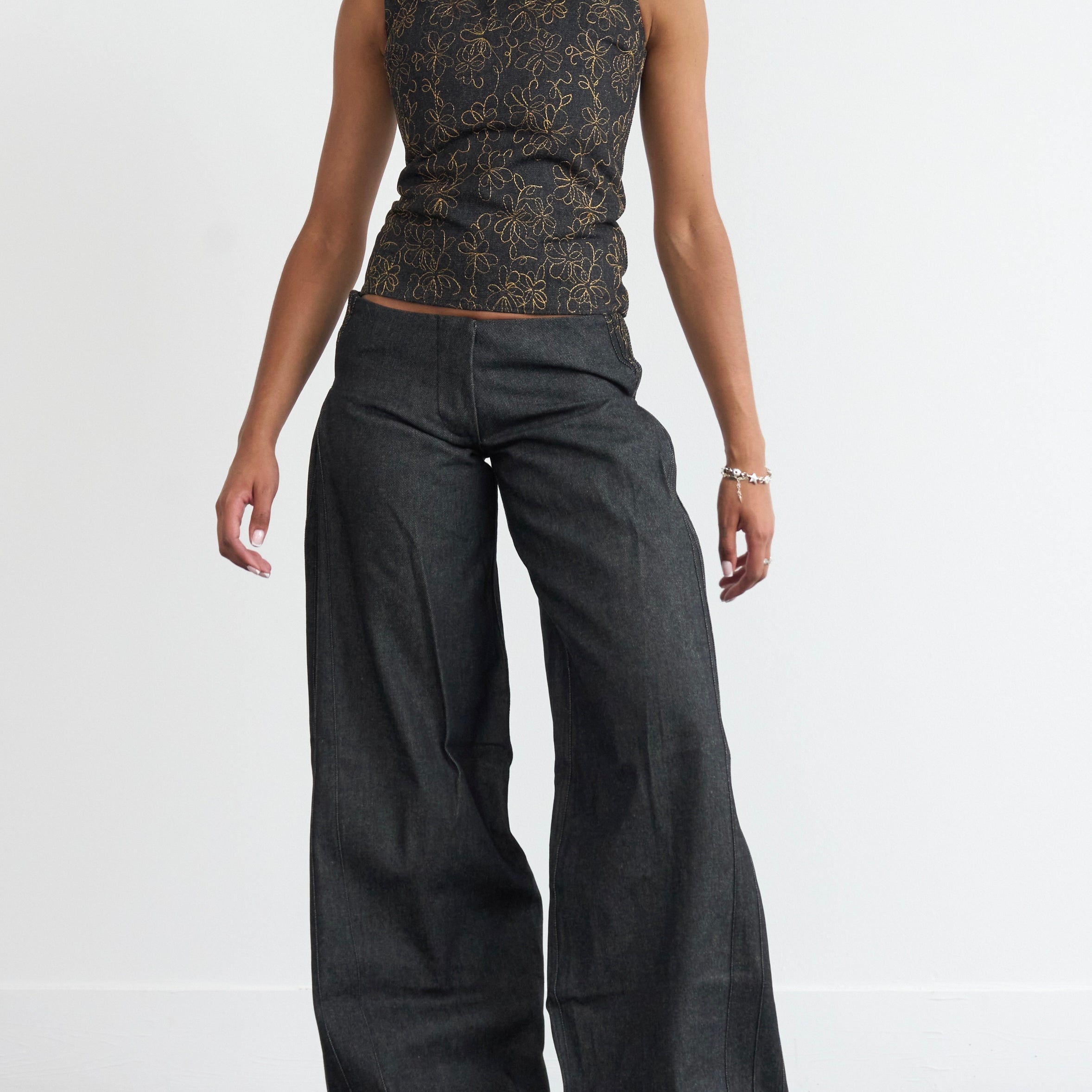 tommy jean - embroidered charcoal denim