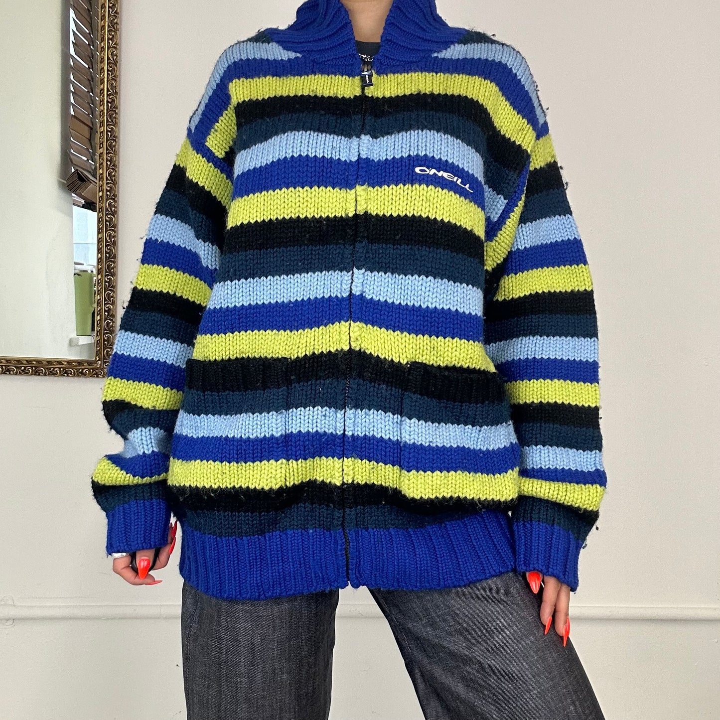 colourful o’neill zip up knitted jumper