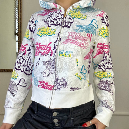 2000's southpole graphic print zip up hoodie