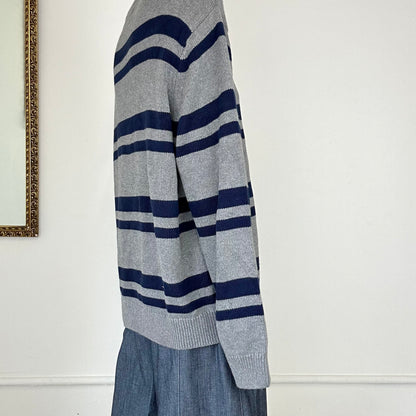 cjaps grey and navy striped knitted jumper