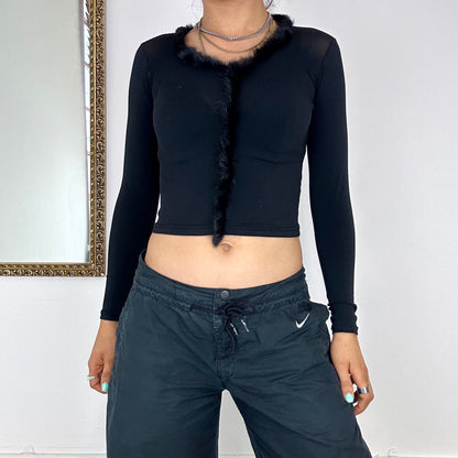 2000's mesh fur trim top