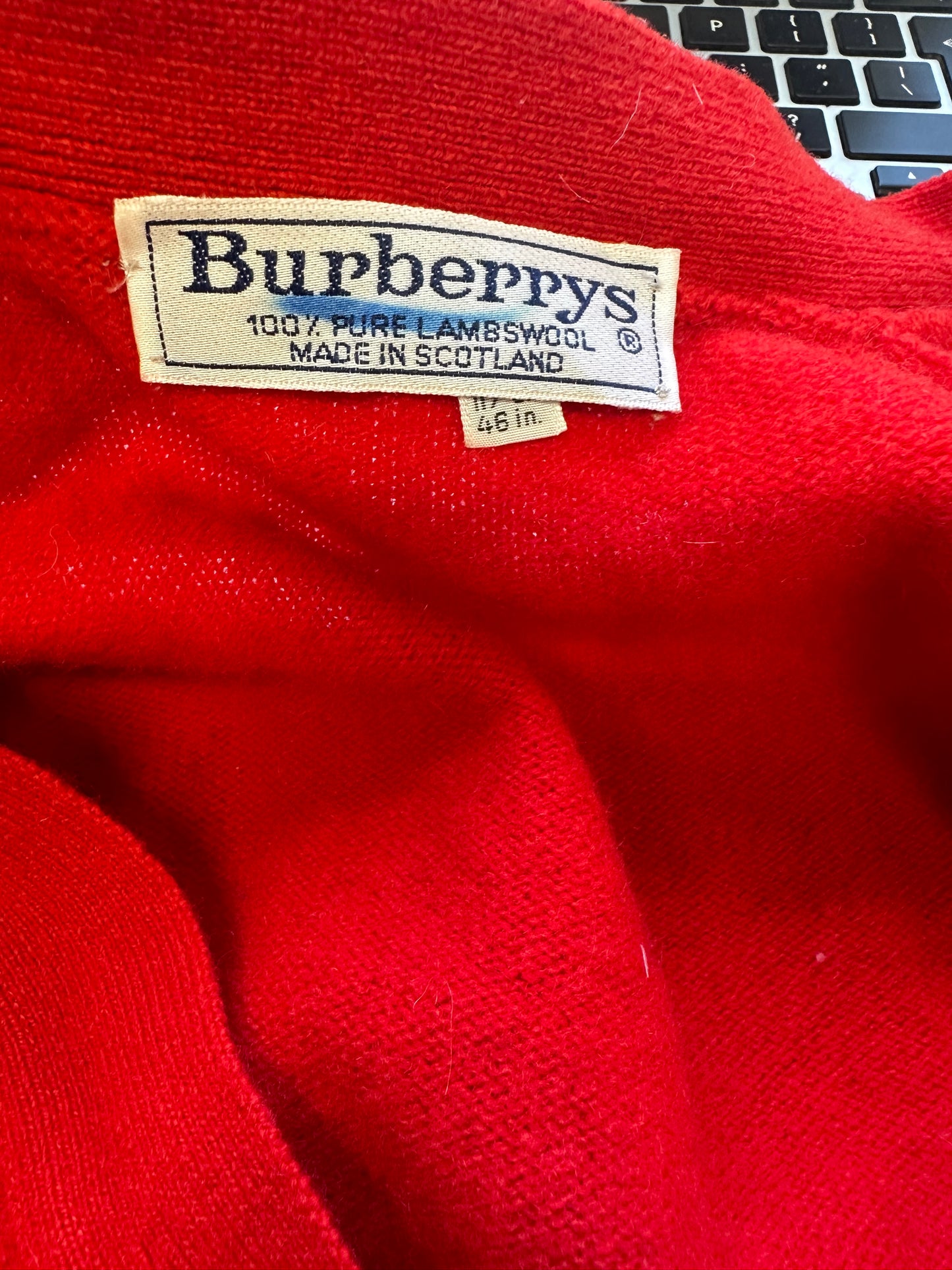 vintage red burberry wool cardigan