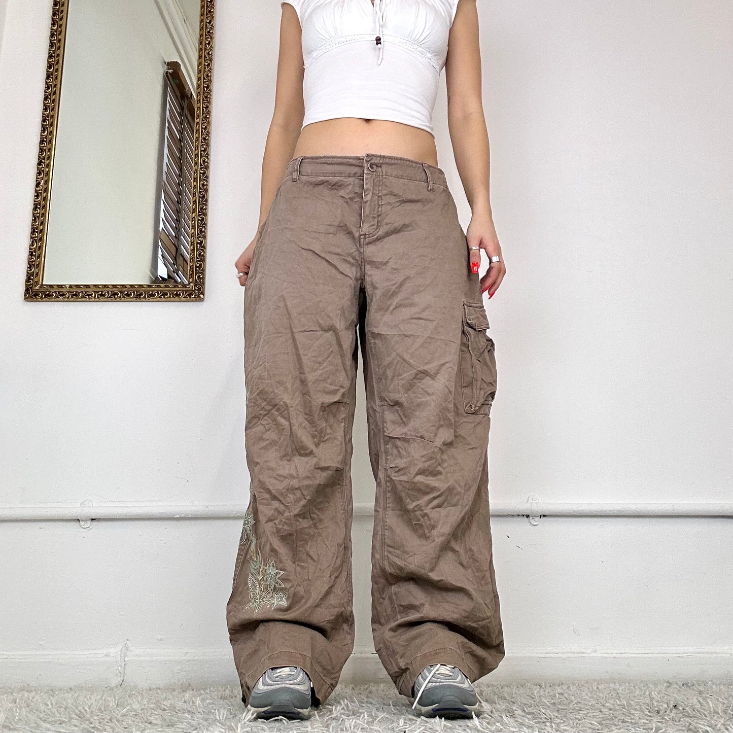 embroidered baggy cargo trousers