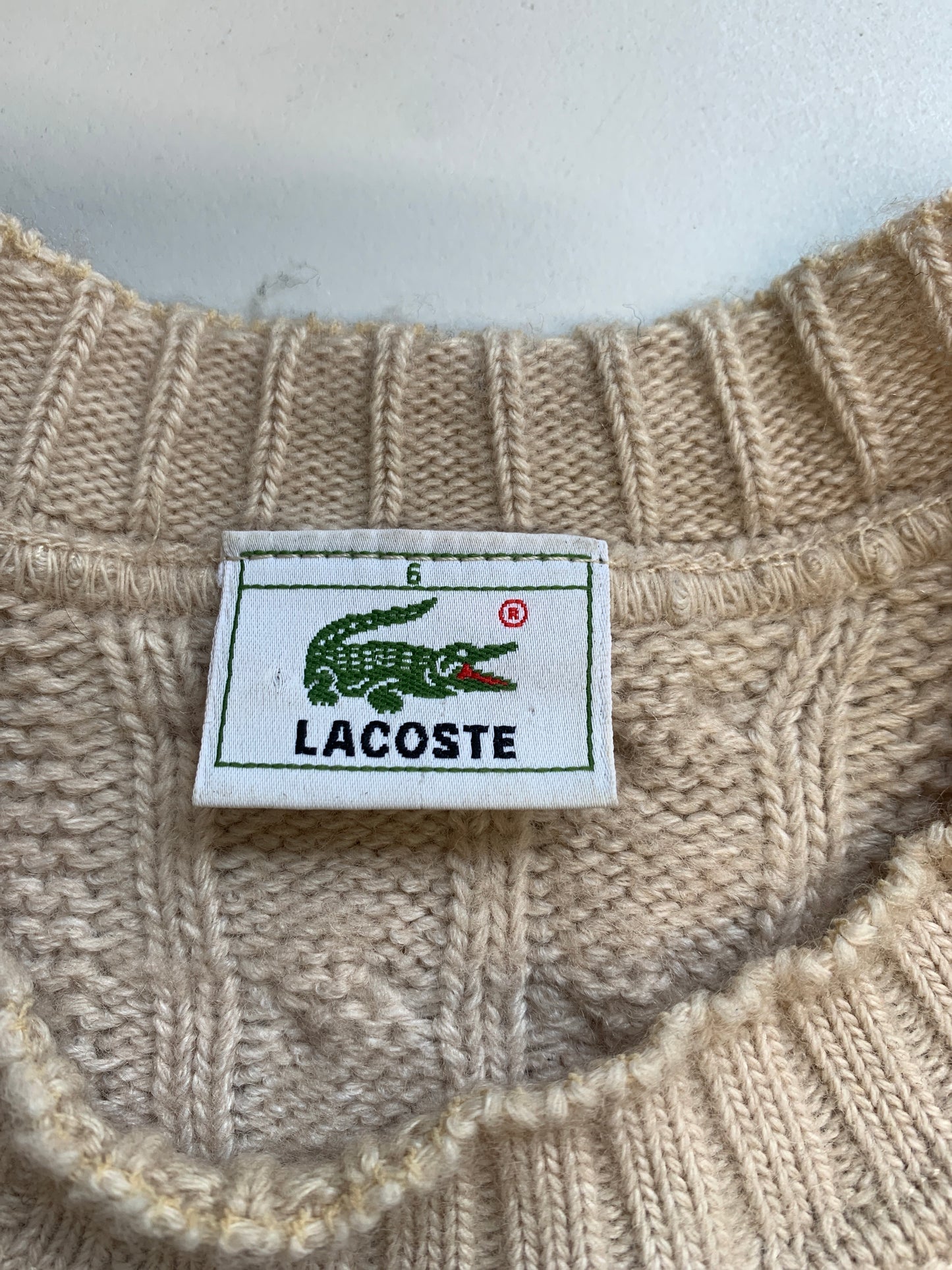 vintage lacoste cream cable knit jumper