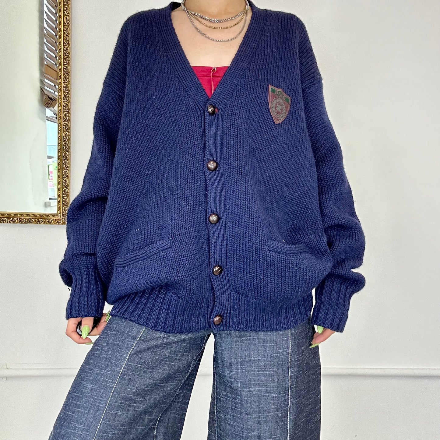 vintage navy knitted cardigan polo by ralph lauren