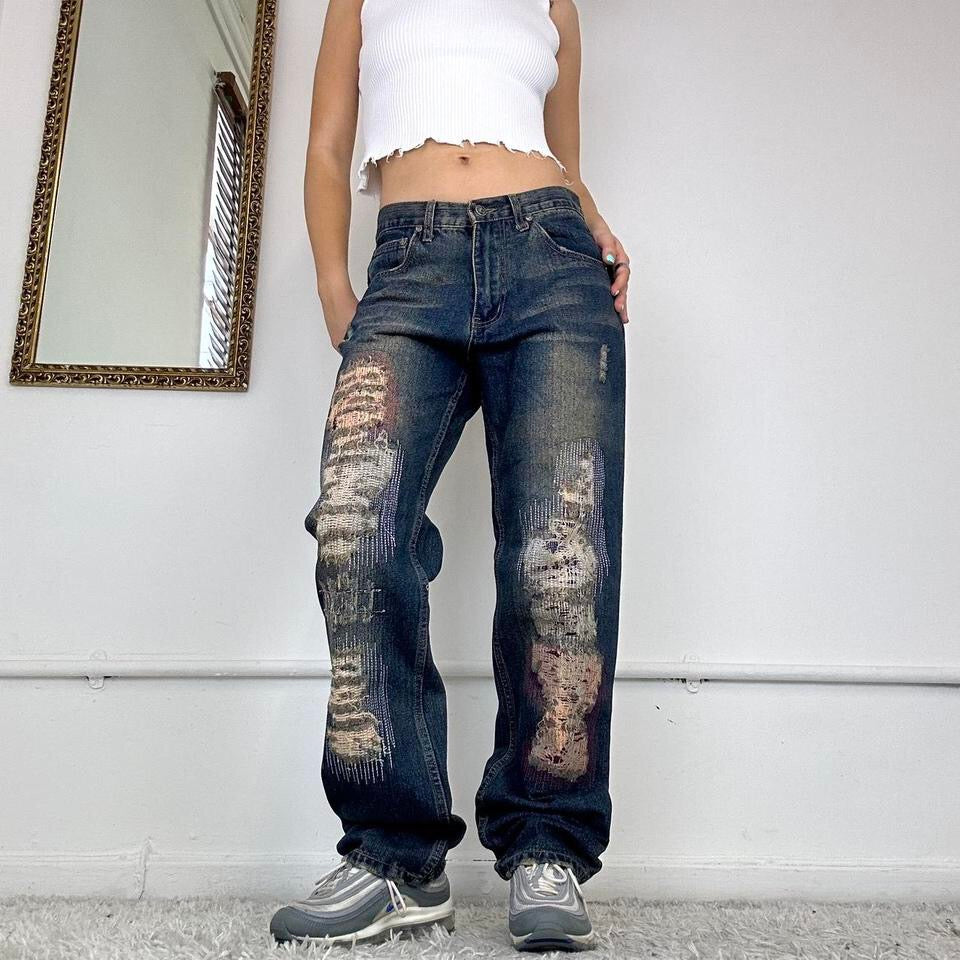 vintage wide leg distressed jeans