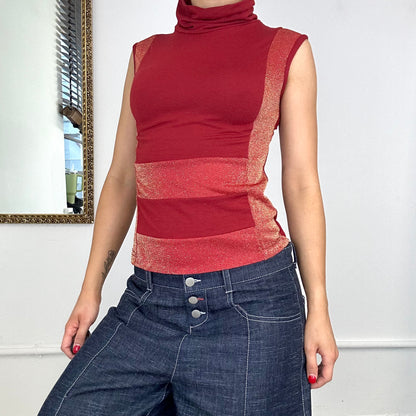 2000's roll neck red sleeveless top