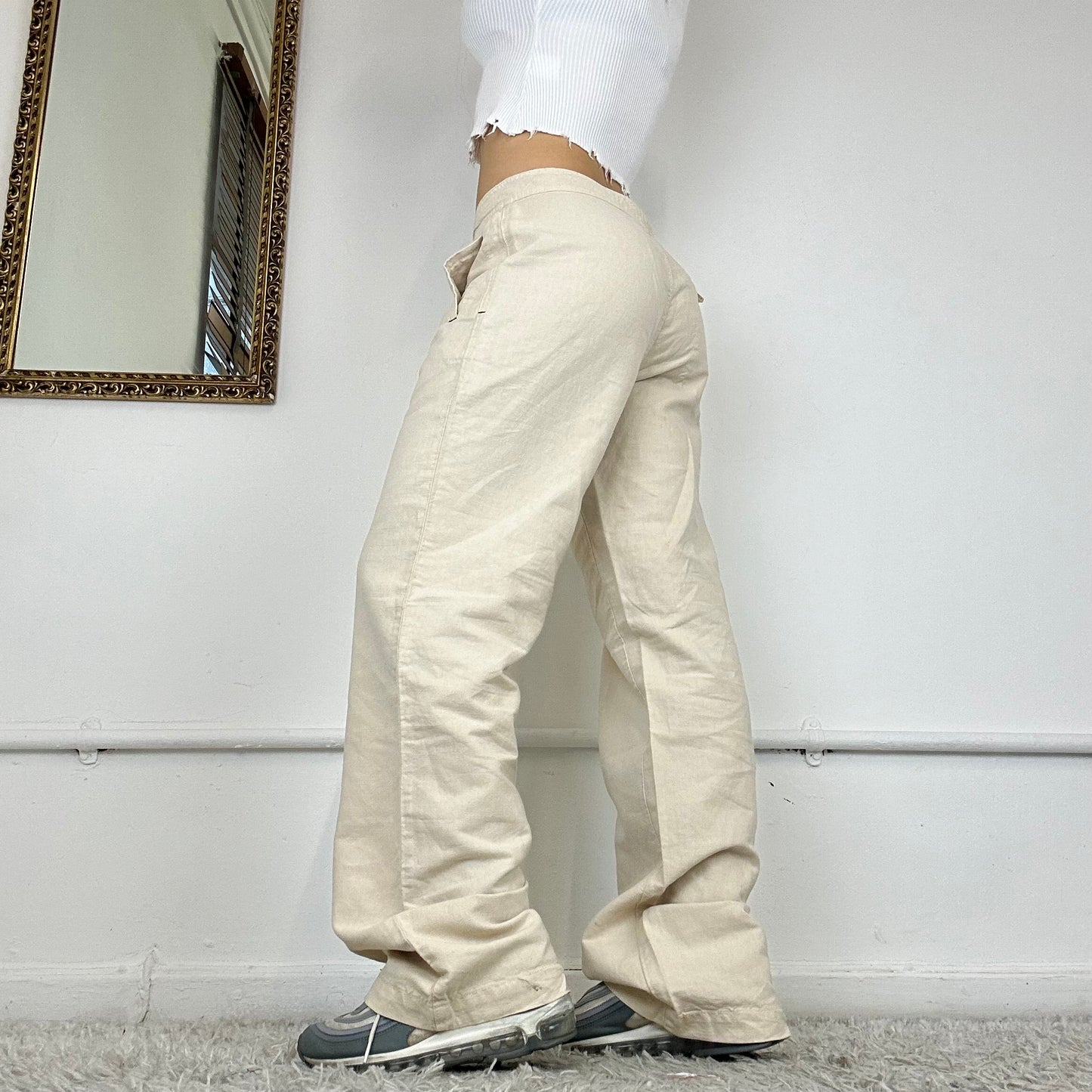 wide leg cream cargo trousers