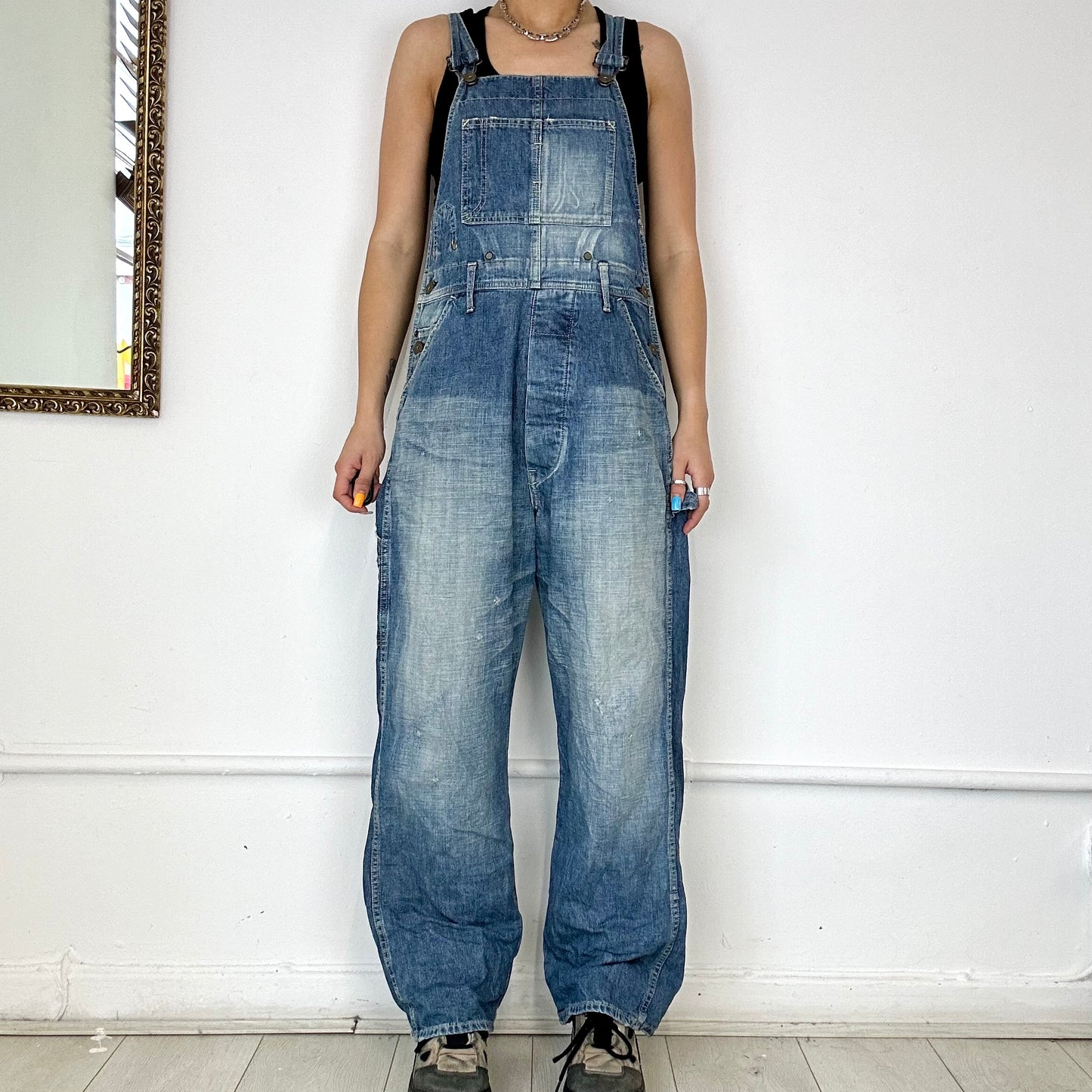 two tone denim wash dungarees