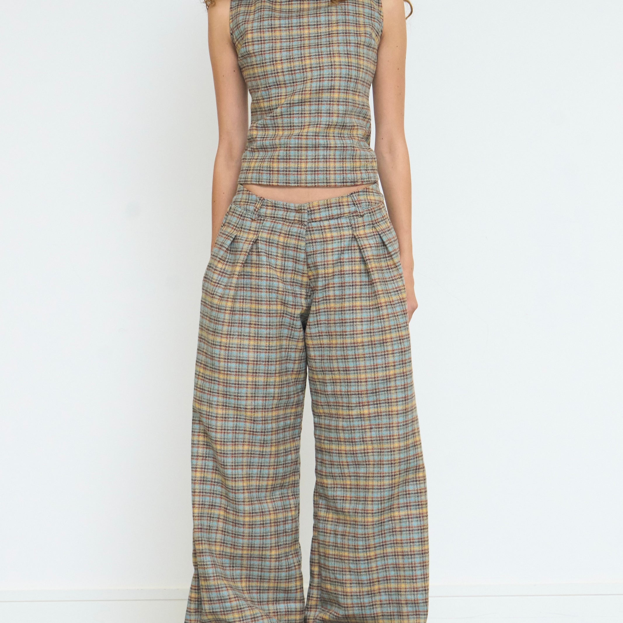 parker trouser - sandstone plaid wool