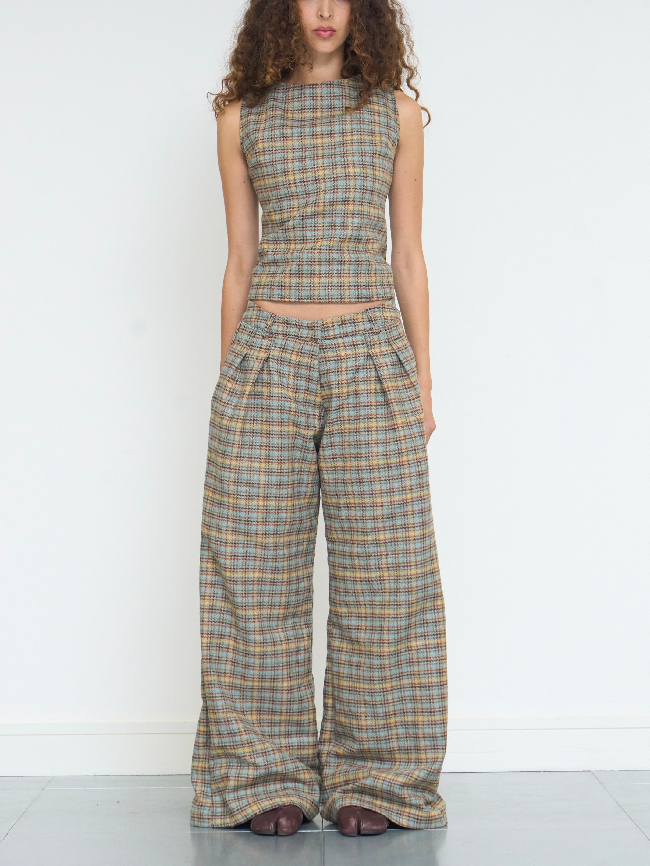 parker trouser - sandstone plaid wool