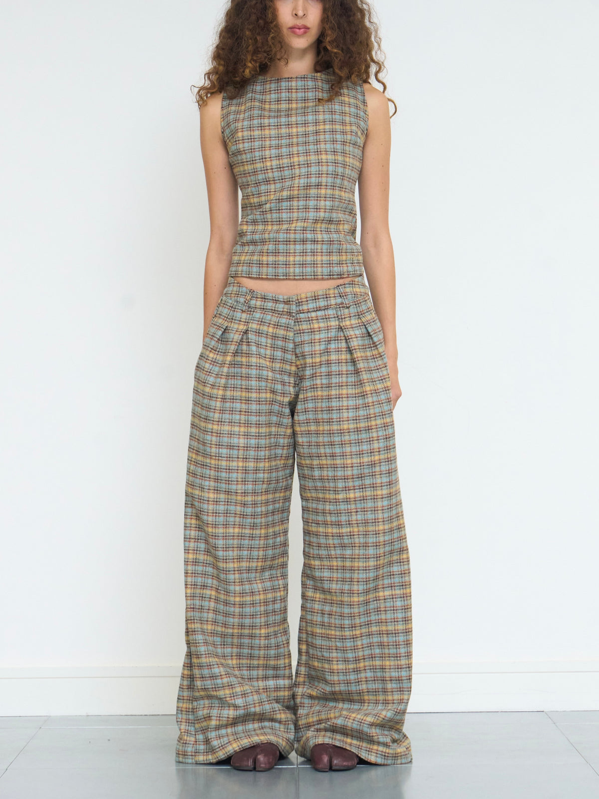 parker trouser - sandstone plaid wool