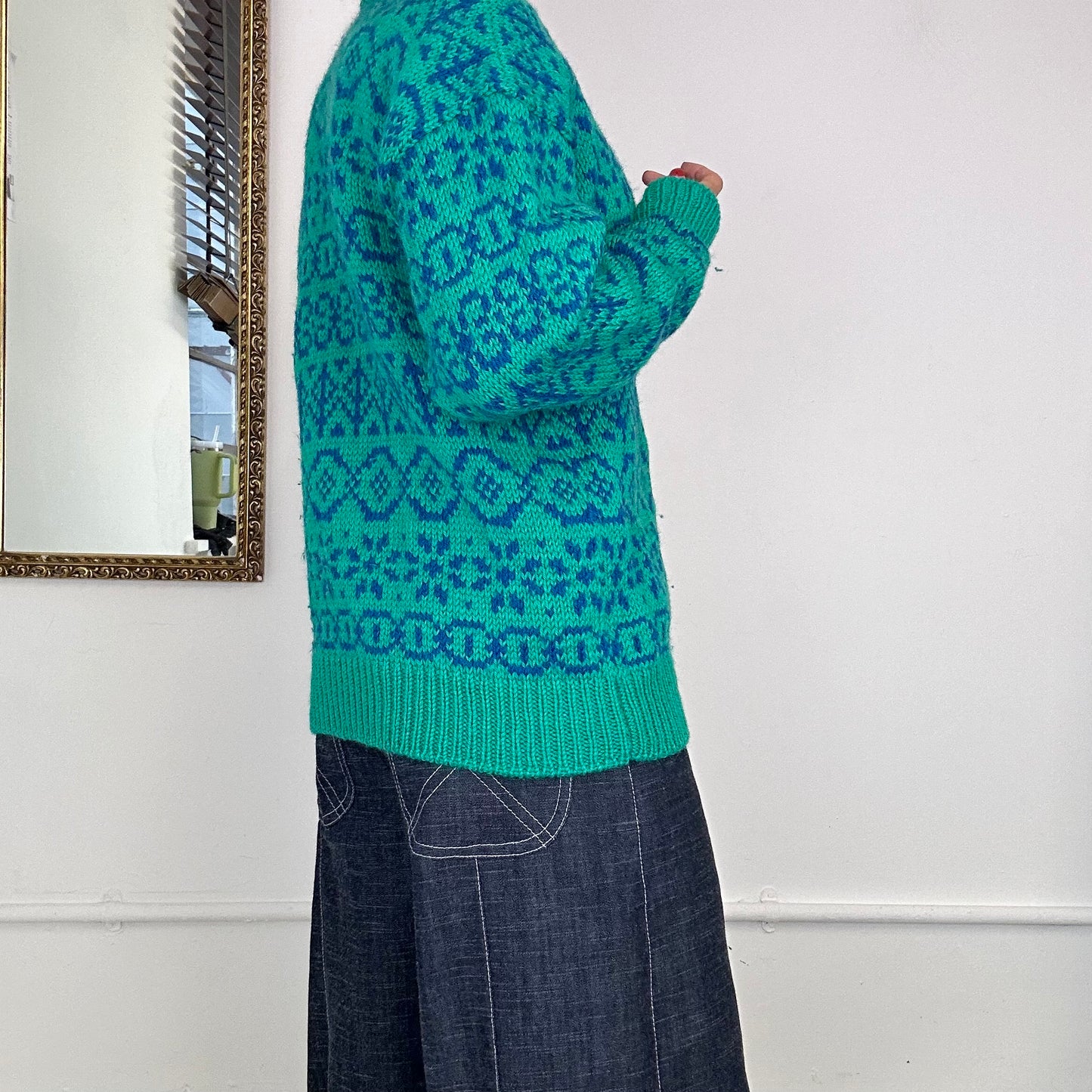 vintage blue and green knit cardigan