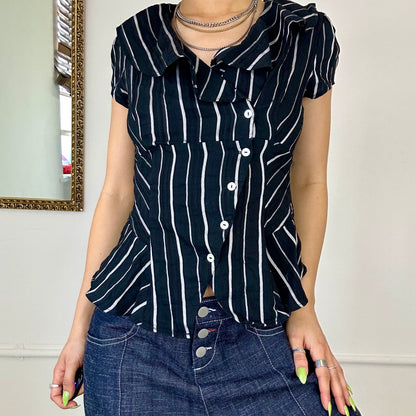 striped asymmetric button up blouse