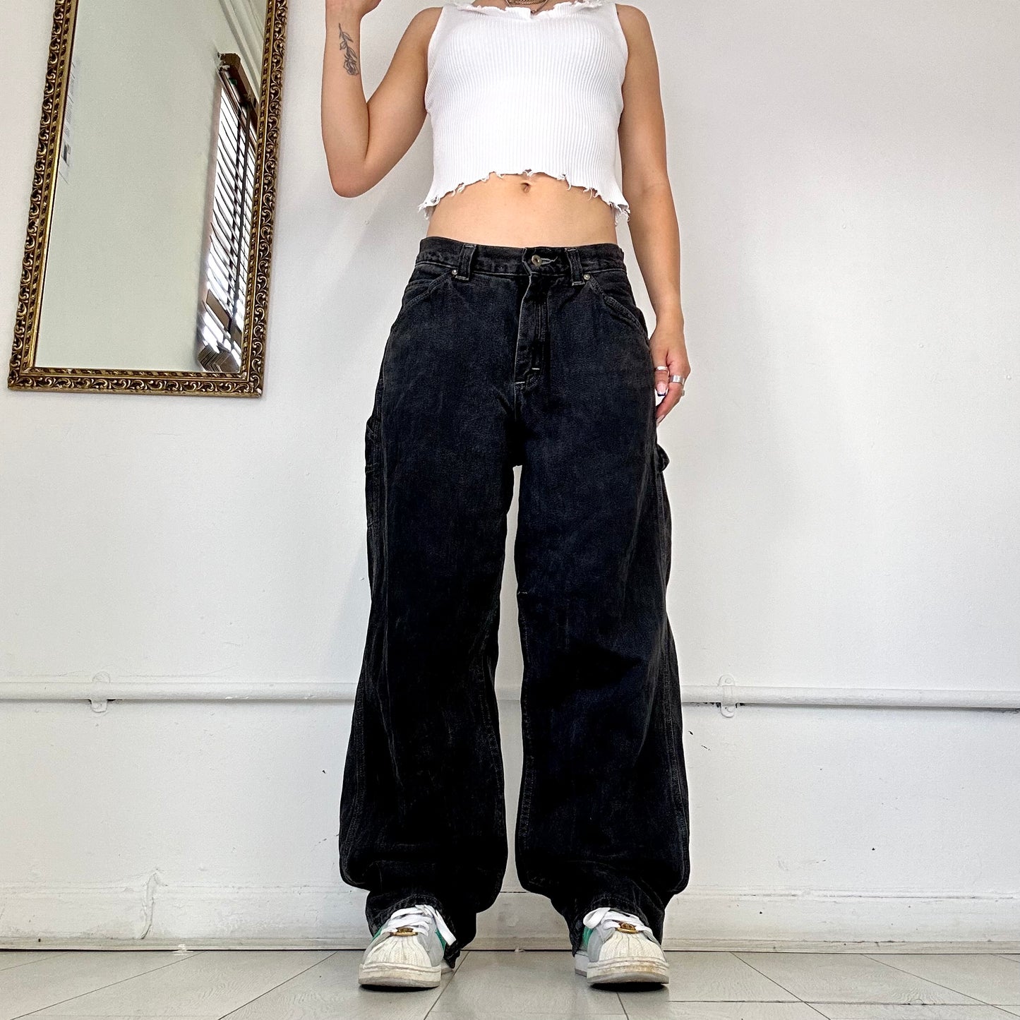 lee black baggy wide leg jeans