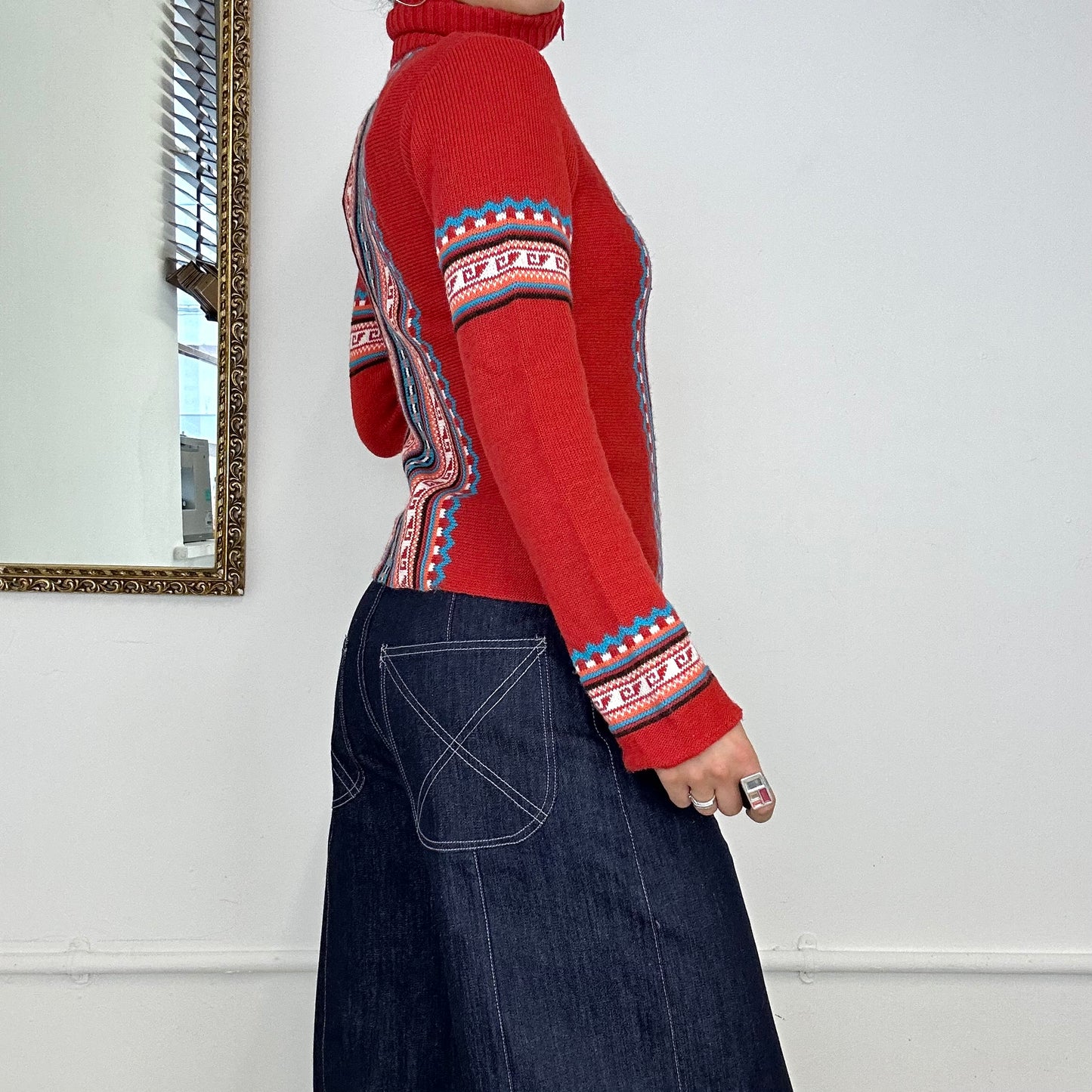 vintage gas red zip up knit jumper