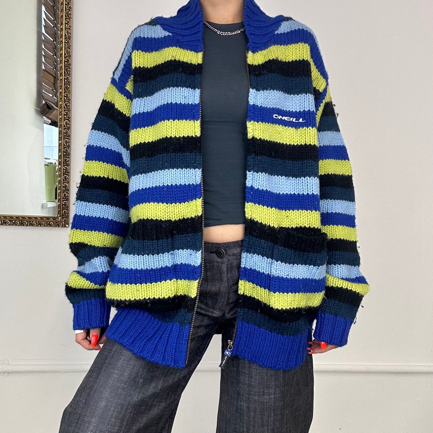 colourful o’neill zip up knitted jumper