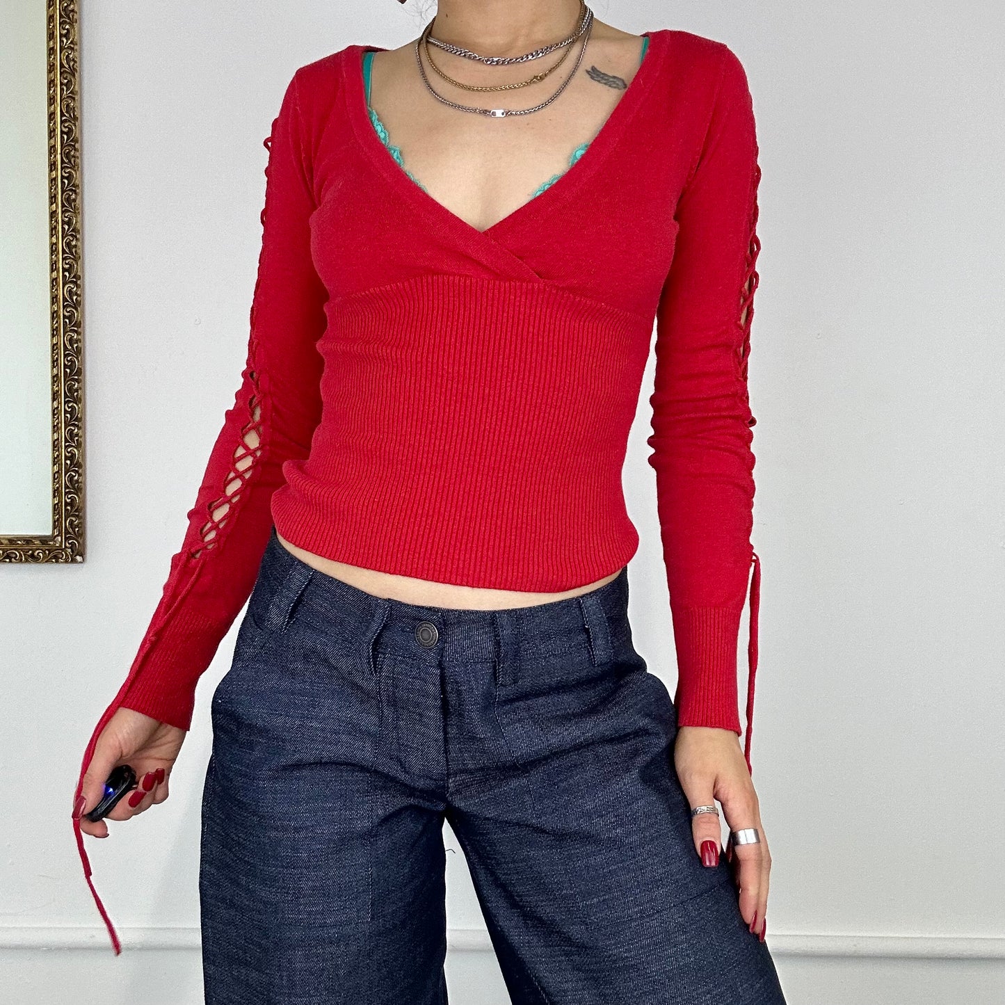 jane norman red knitted top