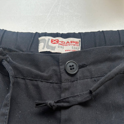 black parachute trousers