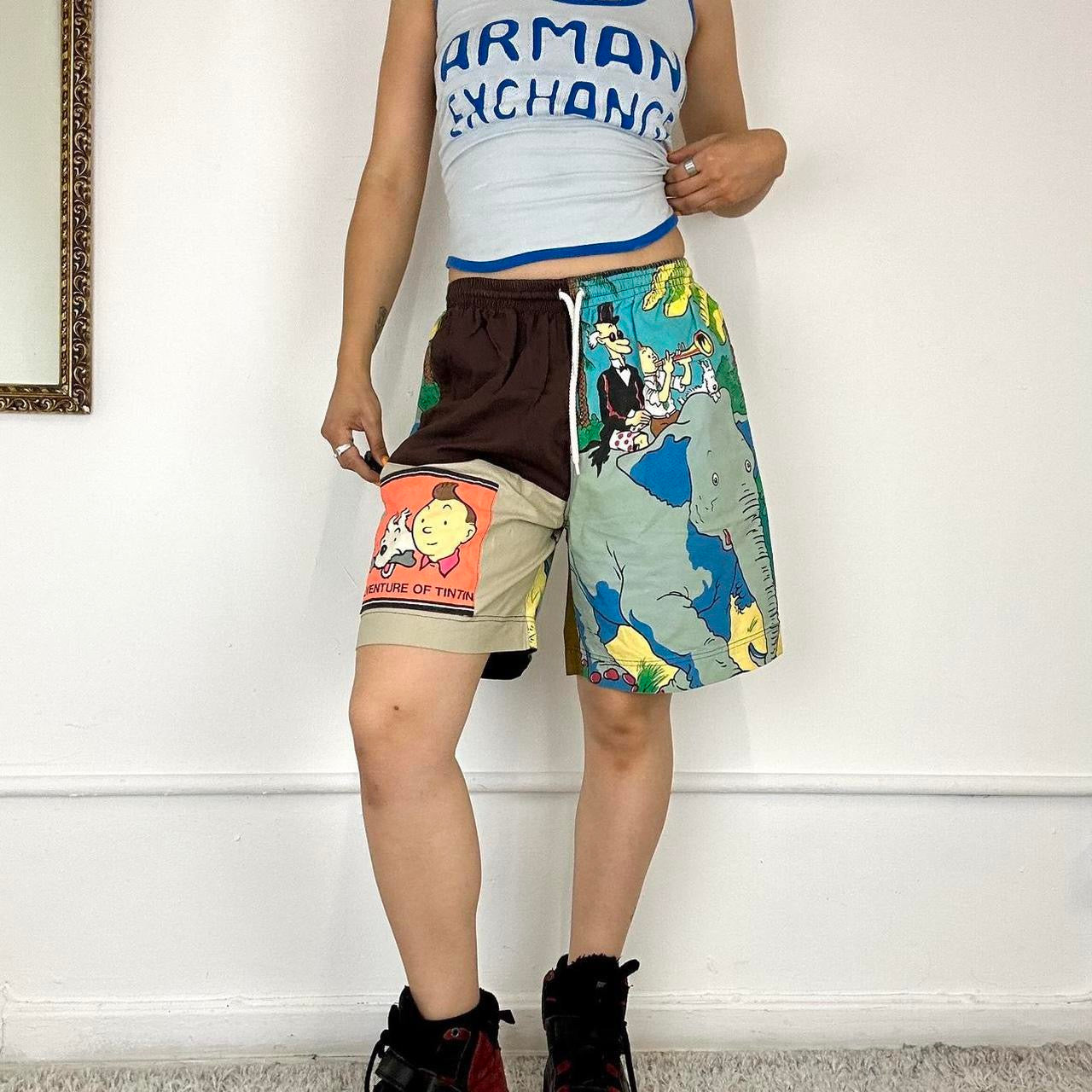 adventure of tintin 80's graphic print shorts