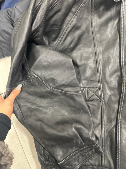 vintage black leather bomber jacket