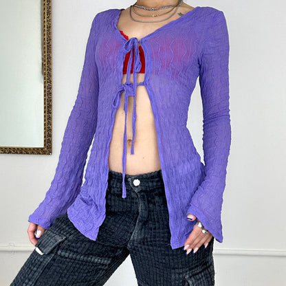 purple flowy long sleeve tie top