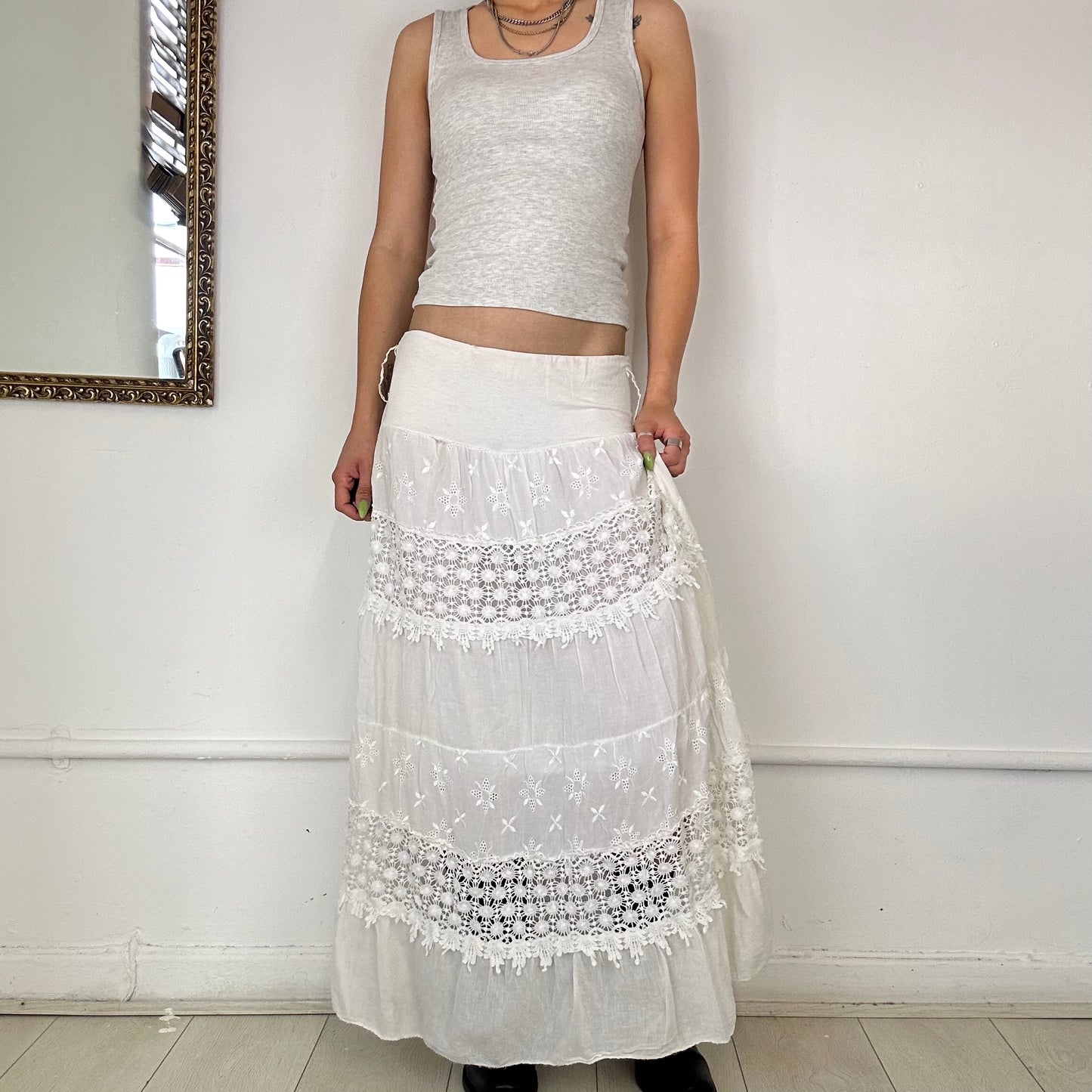 white broderie tiered skirt