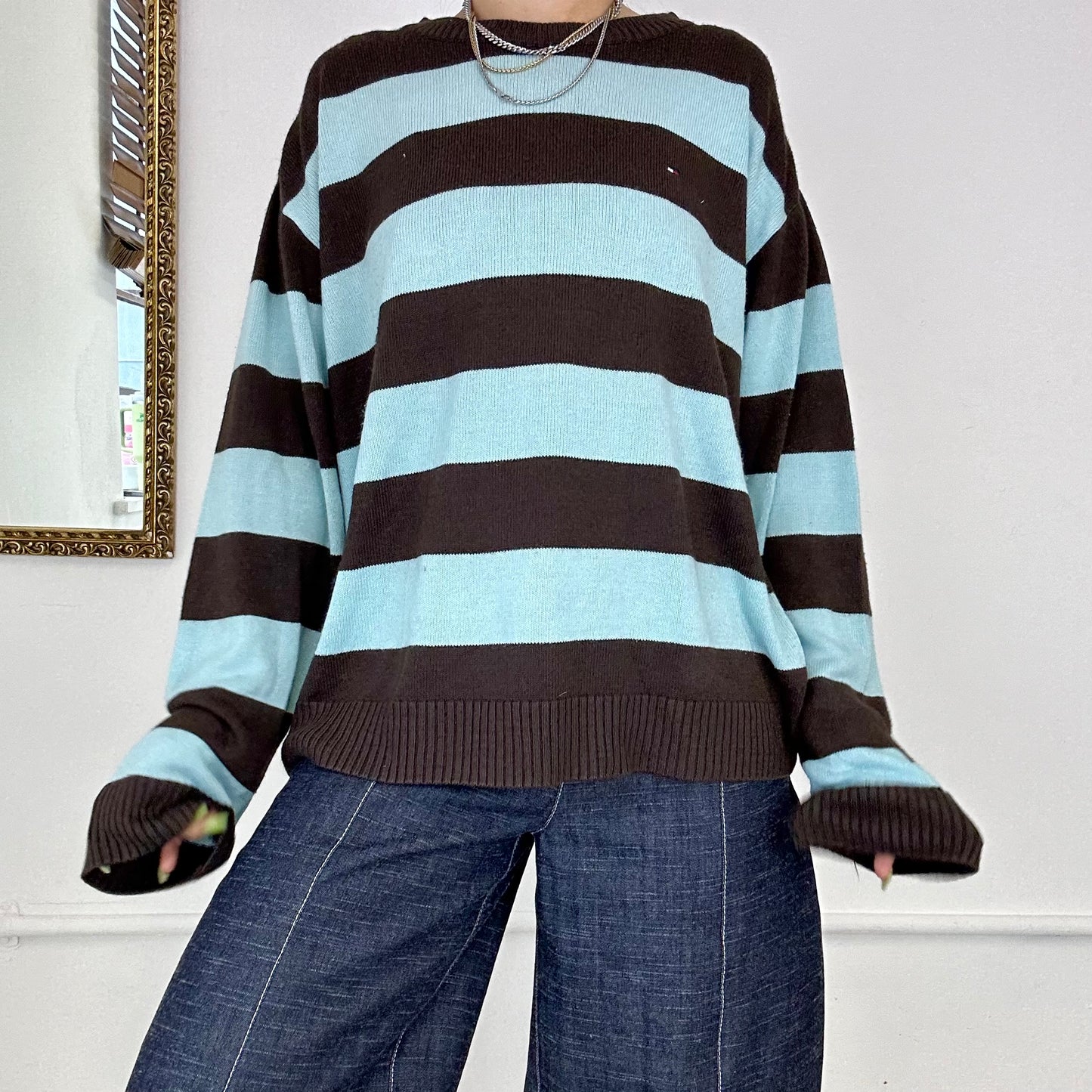 vintage blue and brown striped jumper by tommy hilfiger