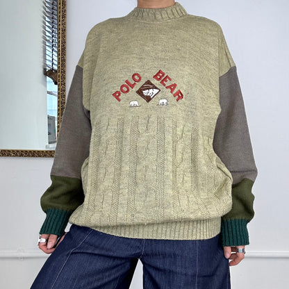 vintage olive polo bear knitted jumper