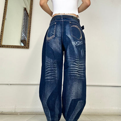 vintage two tone dark wash baggy  jeans