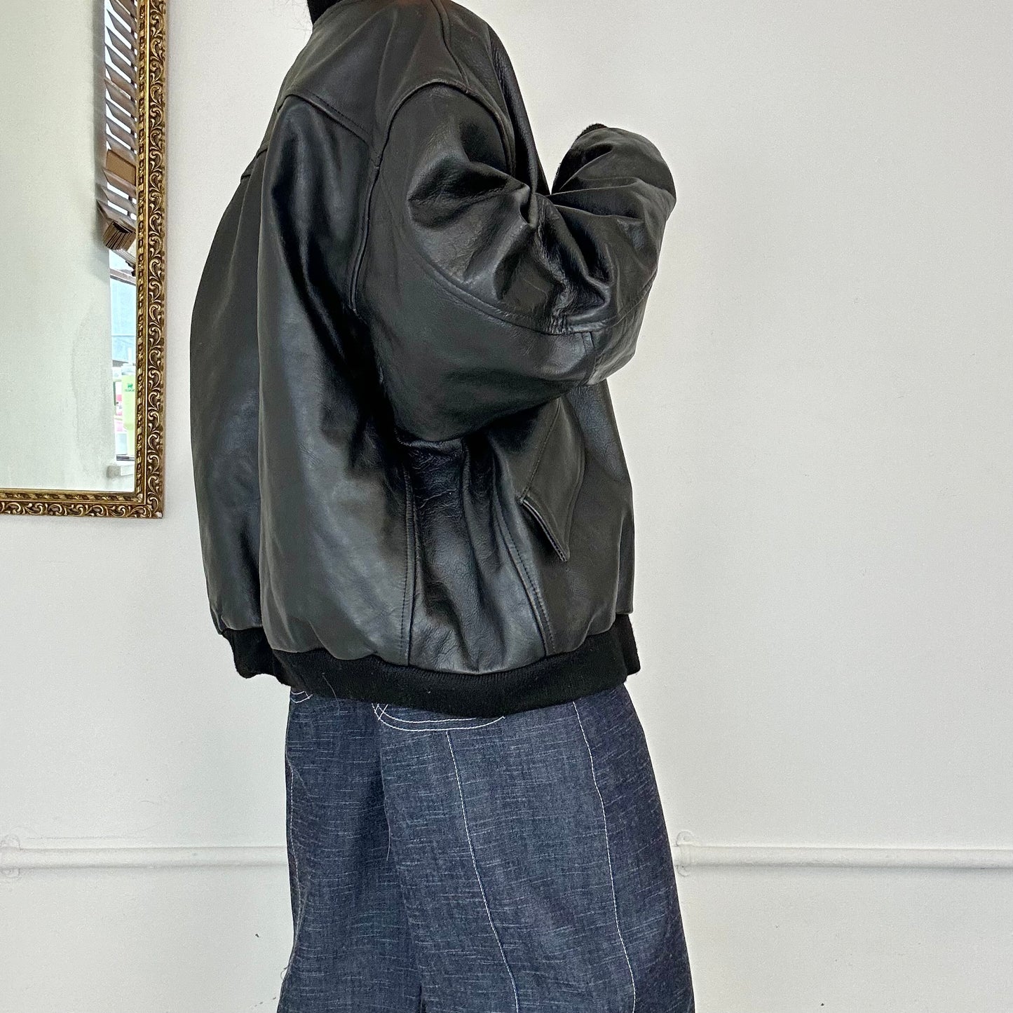 vintage black oversized leather jacket