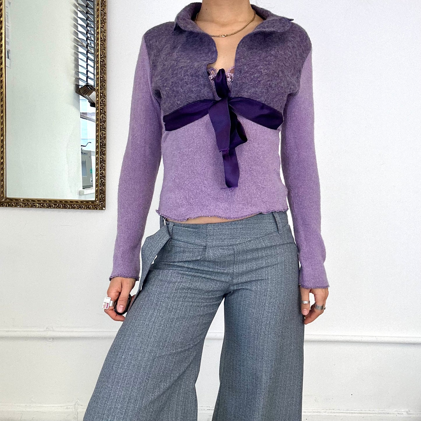 2000's mohair purple cami & coatee top