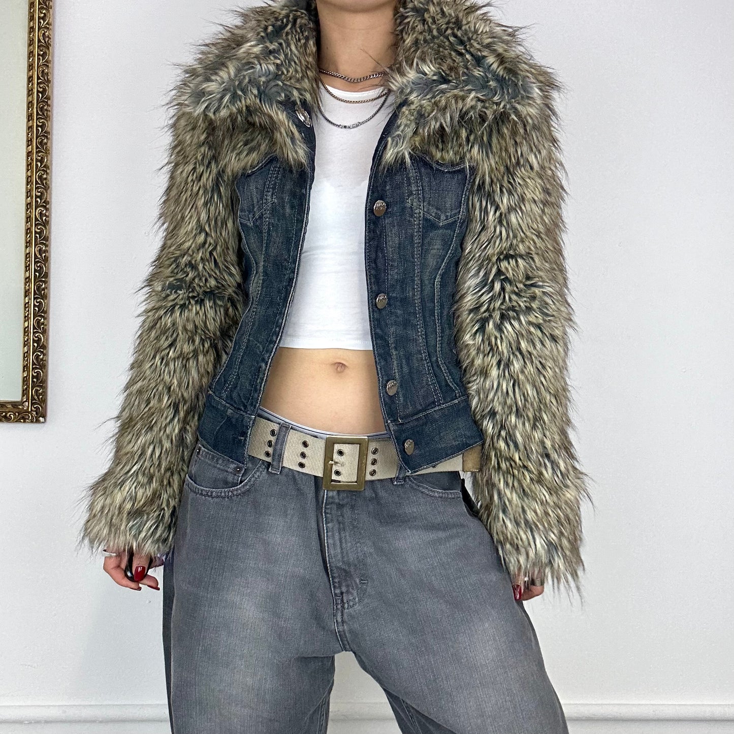 00’s faux fur miss sixty denim jacket